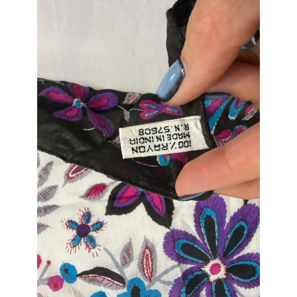 Floral Square Scarf Purple Pink Teal Rayon Boho Headwrap Neck Scarf 33x33